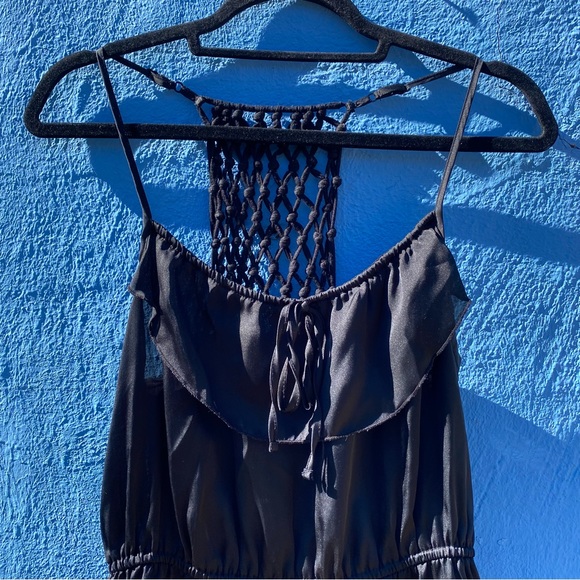 Xhiliration black satin mini dress, sexy back, ruffle front, small - Picture 6 of 11